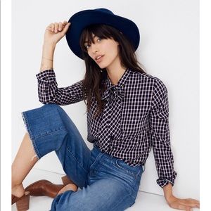 Madewell Tie-Neck Shirt in Lambeth Plaid